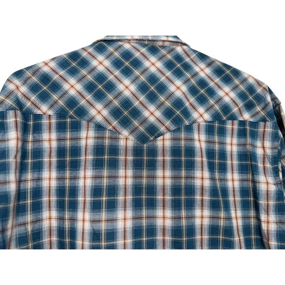 Wrangler Western Button Down Tshirt Womens Large Blue Plaid Pearl Snap Cowgirl - Picture 10 of 16
